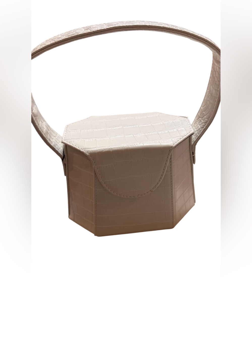 PrettyLittleThing Cream Croc-Embossed Hexagon Mini Shoulder Bag